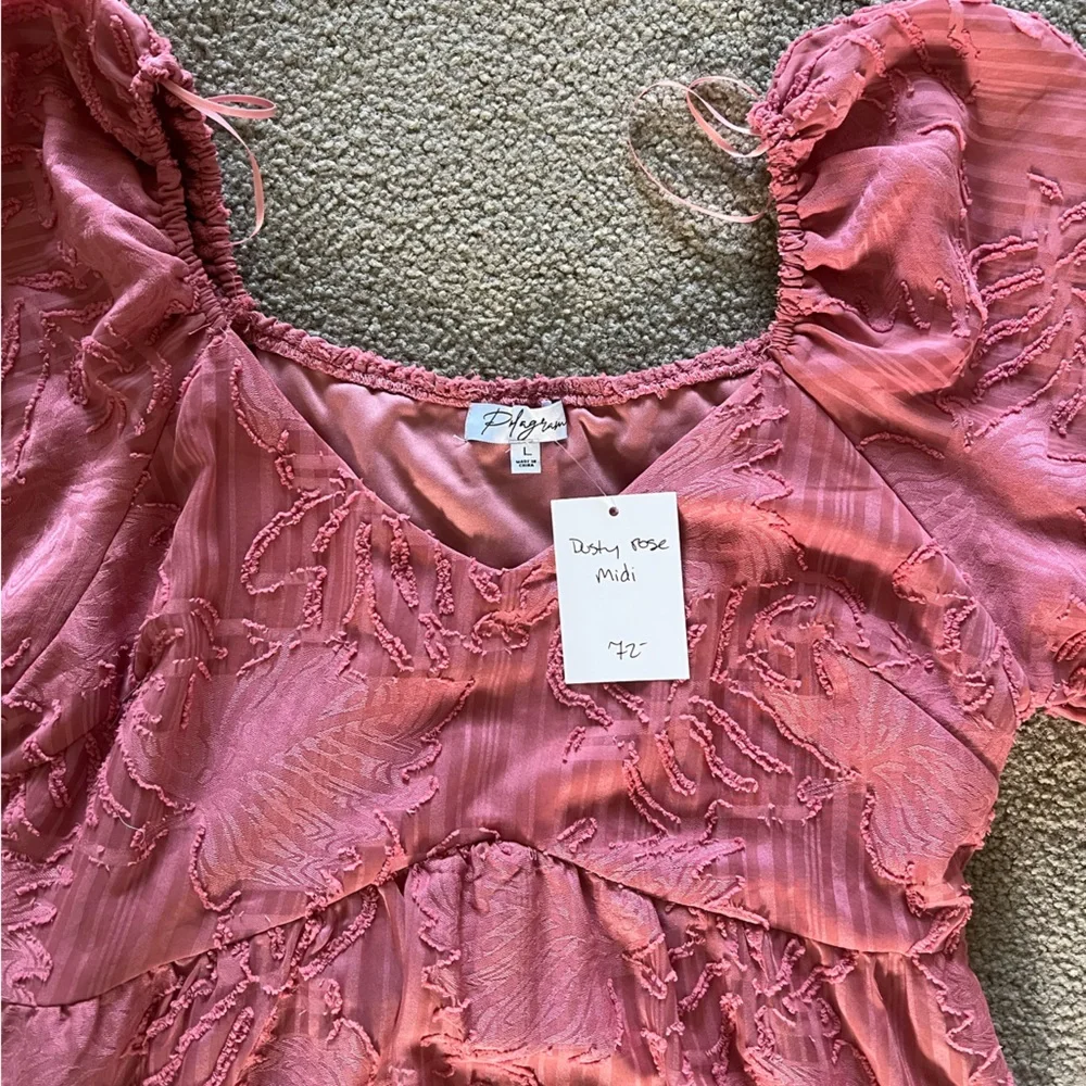 Dusty Rose Embroidered Midi Dress - Picture 3 of 5